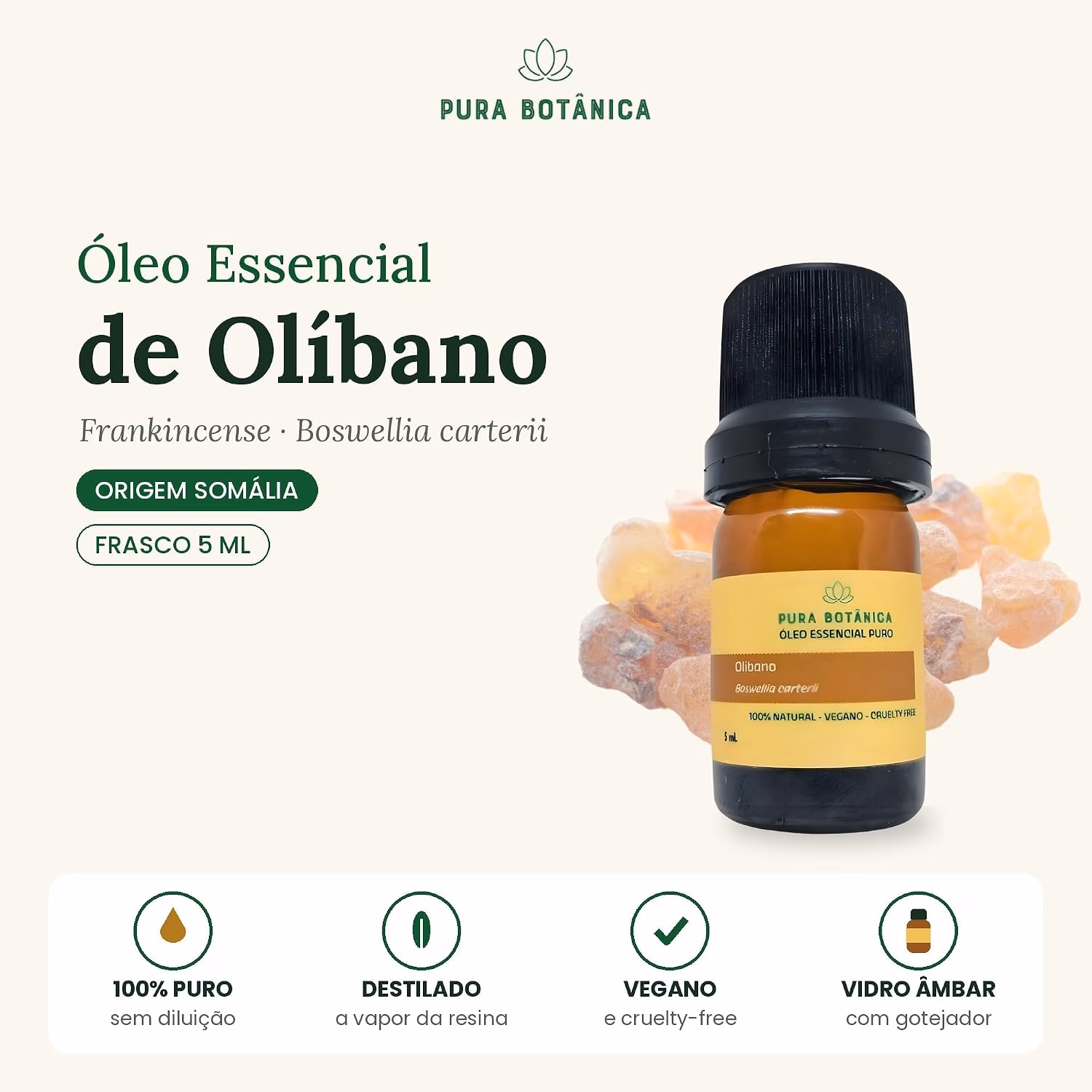 Óleo Essencial de Olíbano (Frankincense) 5 mL Pura Botânica